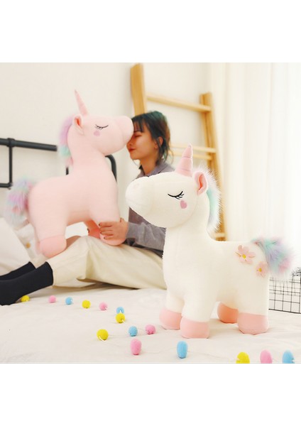 50 cm Tek Boynuzlu At Peluş Oyuncak Bebek Yastık Hediye (Yurt Dışından)