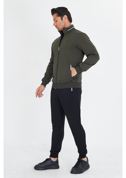 Erkek Pamuklu Dik Yakalı Eşofman Takımı Haki 5749-H