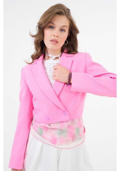 Pembe Kruvaze Crop Blazer Ceket