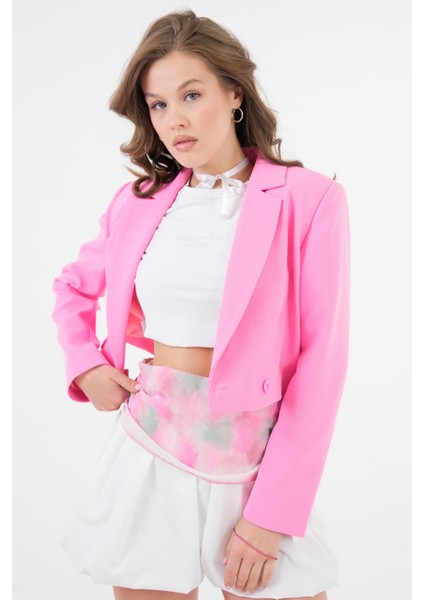 Pembe Kruvaze Crop Blazer Ceket