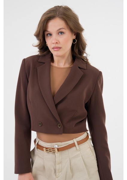 Acı Kahverengi Kruvaze Crop Blazer Ceket indirimleri