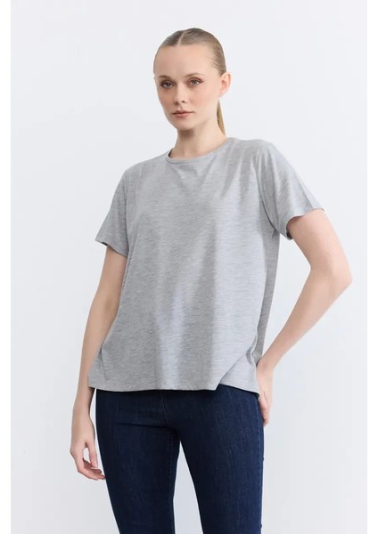 Simli Bisiklet Yaka T-Shirt - Gri
