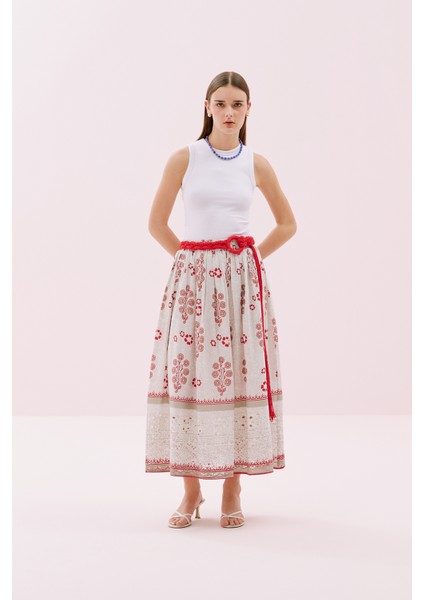 Çiçek Desenli Pileli Midi Boy Etek Standart Renk Y2564101_089