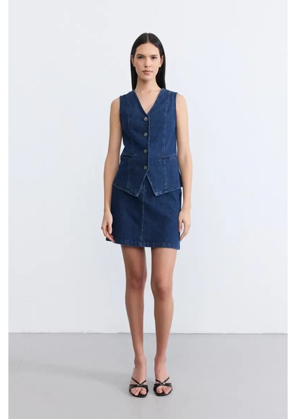 Denim Mini Etek - Mavi