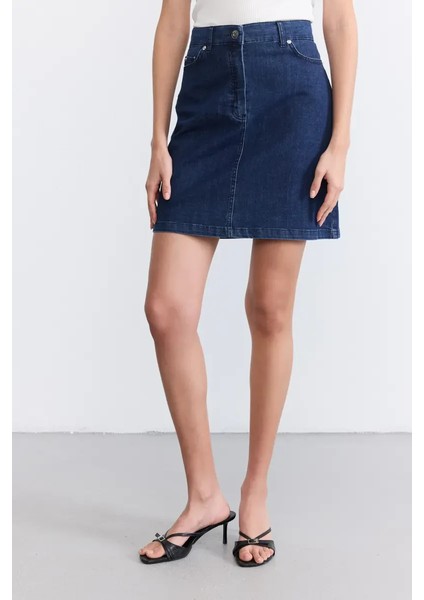 Denim Mini Etek - Mavi