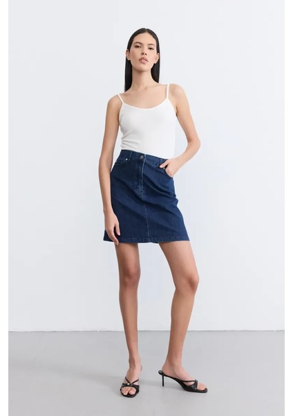 Denim Mini Etek - Mavi