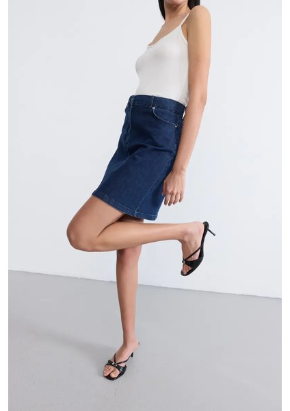 Denim Mini Etek - Mavi