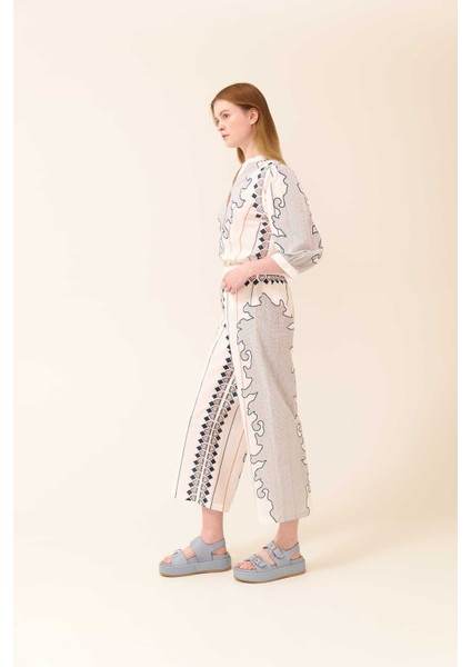 Geniş Paça Desenli Pantolon Standart Renk Y2462105_089 modelleri