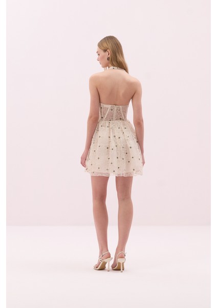Korse Tipli Halter Yaka Mini Elbise Ekru Y2511512_049