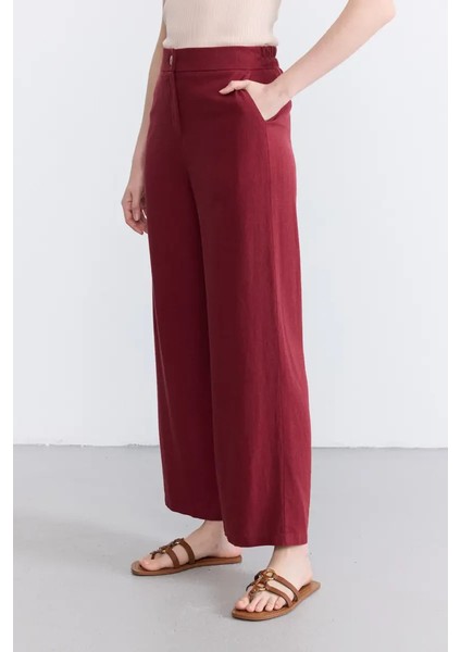 Bol Paça Keten Pantolon - Bordo