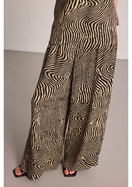 Zebra Desenli Bol Paça Pantolon - Siyah