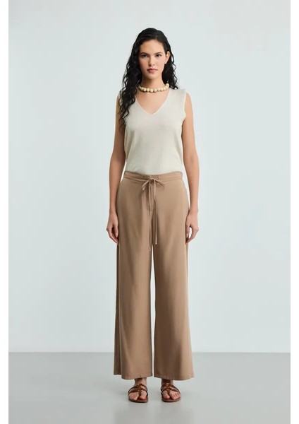 Beli Ip Kemerli Tencel Pantolon - Vizon