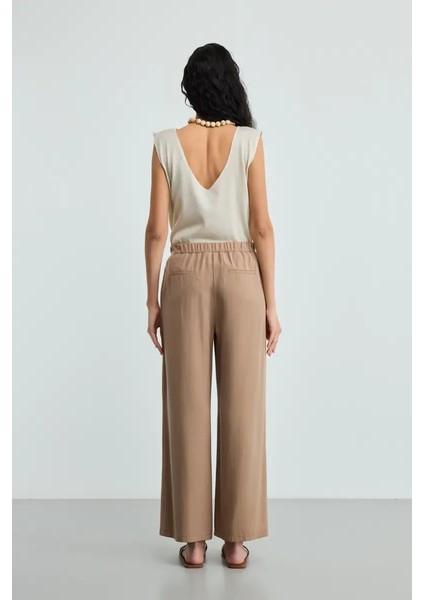 Beli Ip Kemerli Tencel Pantolon - Vizon