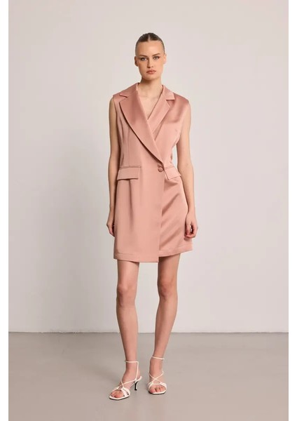 Saten Dokulu Ceket Elbise - Pembe