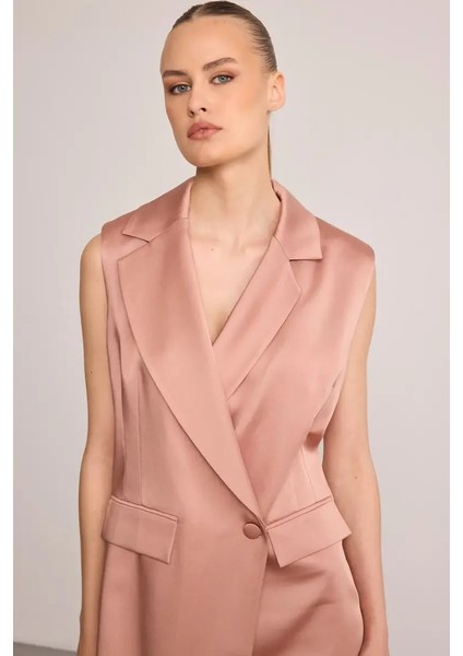 Saten Dokulu Ceket Elbise - Pembe