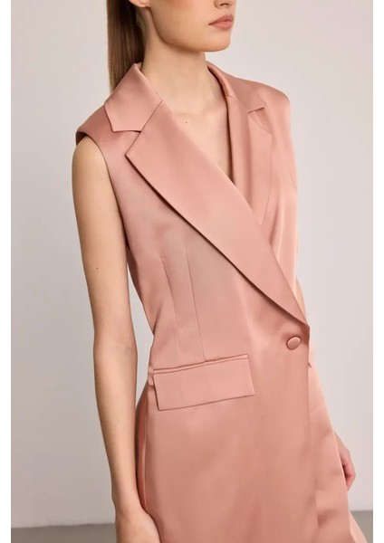 Saten Dokulu Ceket Elbise - Pembe