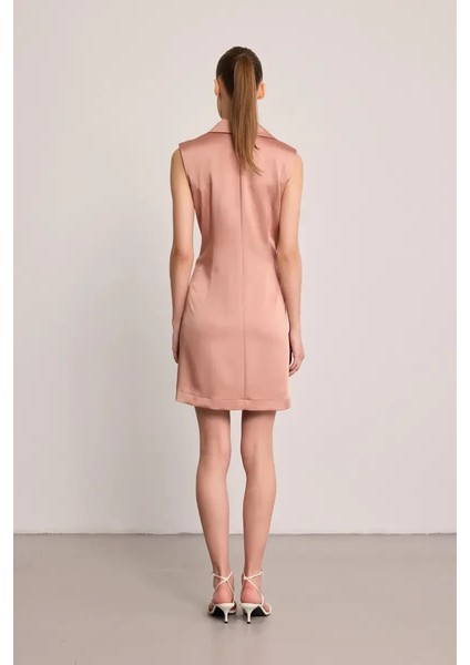 Saten Dokulu Ceket Elbise - Pembe