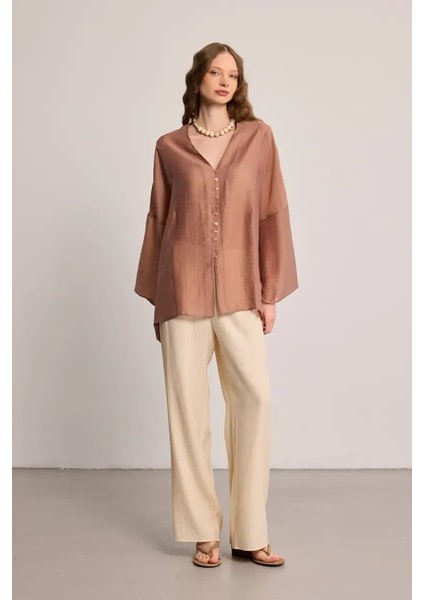 Tencel Rahat Kesim Tunik - Kahverengi fiyatları
