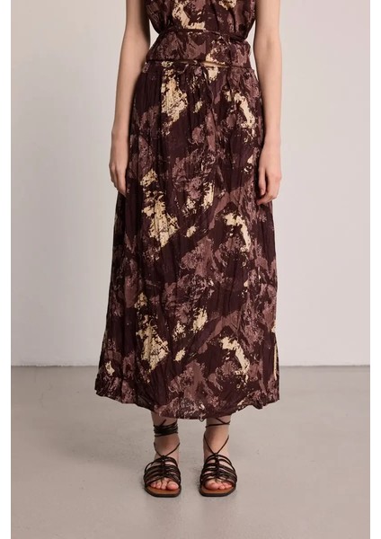 Batik Desenli Pamuk Etek - Kahverengi