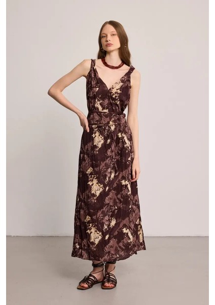 Batik Desenli Pamuk Etek - Kahverengi