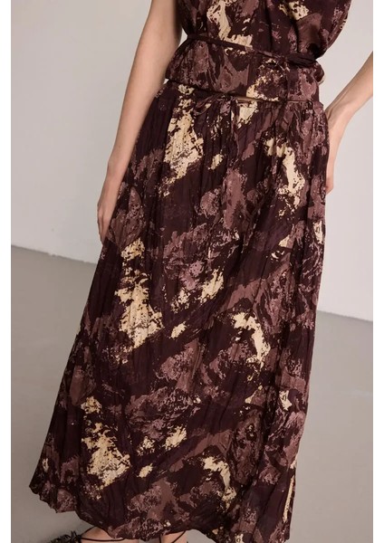 Batik Desenli Pamuk Etek - Kahverengi