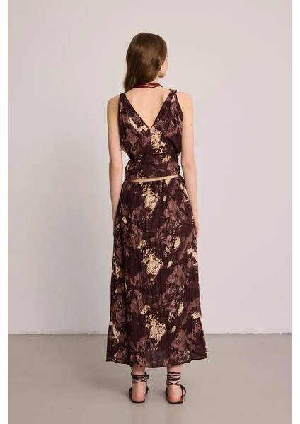 Batik Desenli Pamuk Etek - Kahverengi
