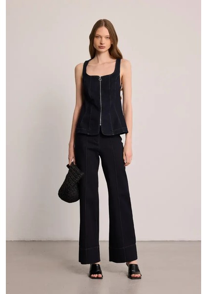 Tencel Denim Korse Yelek - Mavi