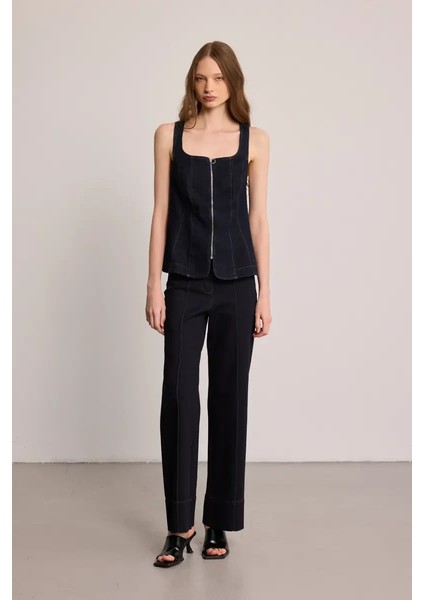 Tencel Denim Korse Yelek - Mavi