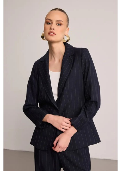Çizgili Tencel Ceket - Lacivert modelleri