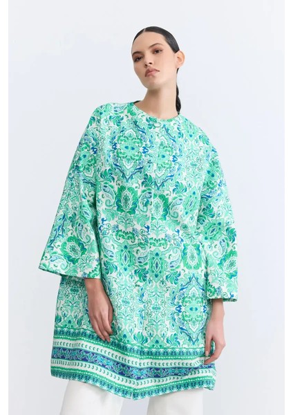 Şal Desenli Kaftan - Yeşil