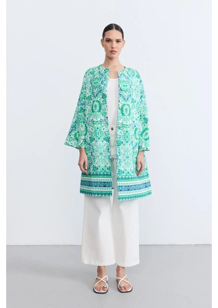 Şal Desenli Kaftan - Yeşil