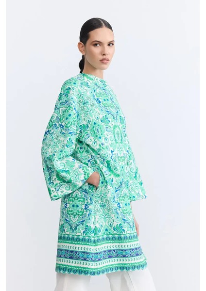 Şal Desenli Kaftan - Yeşil