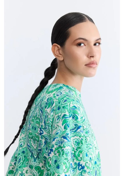 Şal Desenli Kaftan - Yeşil