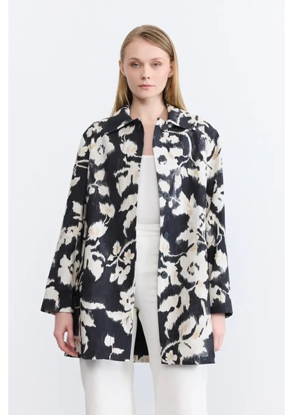 Desenli Takma Kollu Kaftan - Siyah modelleri