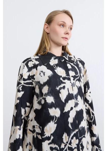 Desenli Takma Kollu Kaftan - Siyah indirimleri