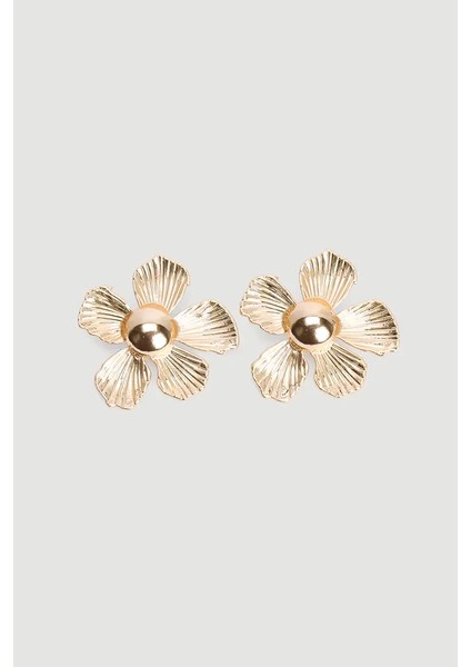 Çiçek Tasarım Küpe - Gold