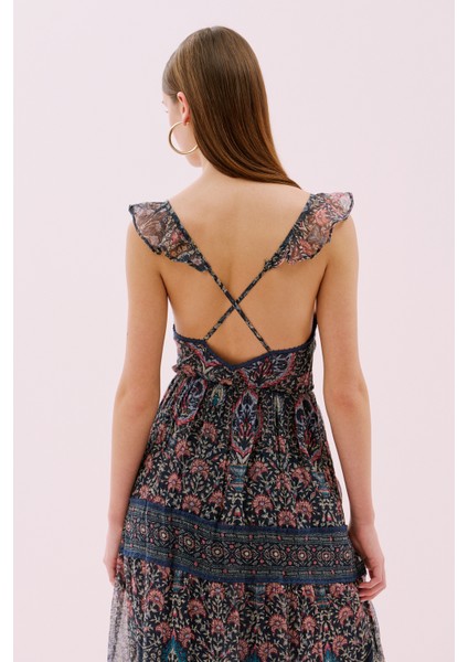 Kruvaze Sırt Dekolteli Midi Boy Elbise Standart Renk Y2562115_089