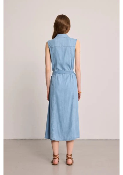 Tencel Denim Uzun Gömlek Elbise - Mavi fırsatları