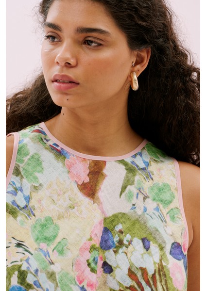 Bisiklet Yaka Kolsuz Keten Bluz Standart Renk Y2513018_089 fırsatları