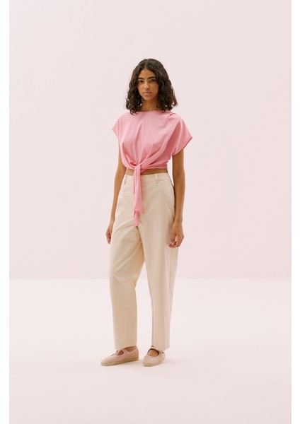 Omuzu Pili Detaylı Belden Bağlamalı T-Shirt Pembe Y2523827_038 fırsatları