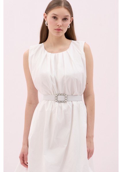 Tafta Beli Kemerli Midi Boy Balon Elbise Beyaz Y2511525_002 modelleri