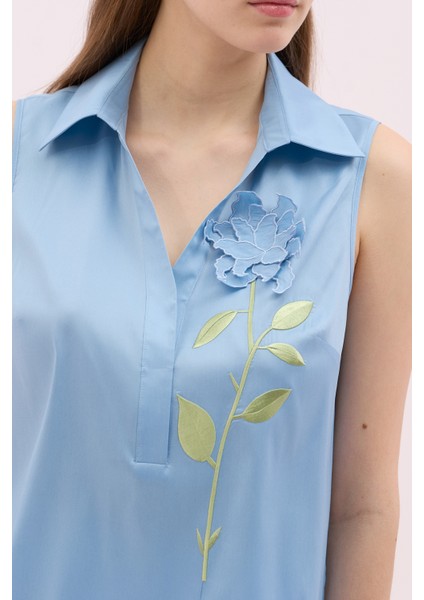 V Yaka Kolsuz Çiçek Motifli Bluz Mavi Y2513038_036 fırsatları