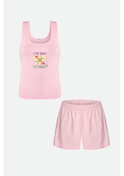 Kadın Pamuklu Kalın Askılı Şortlu Pijama Takımı