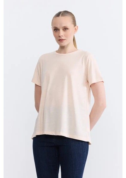 Simli Bisiklet Yaka T-Shirt - Pudra