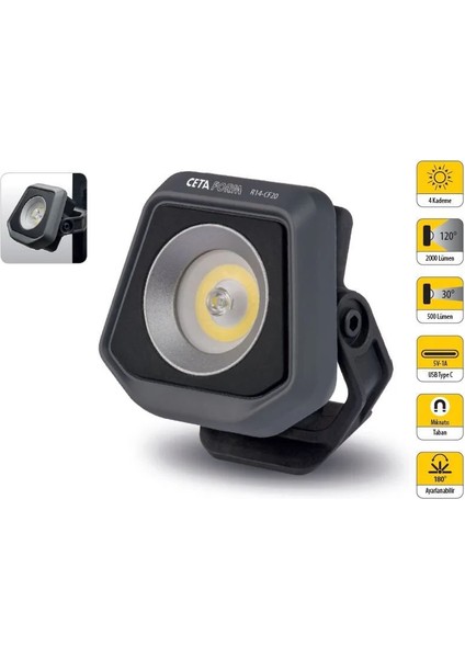 R14-CF20 Şarjlı Kompakt LED Projektör Lamba - 2000 Lümen