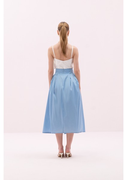 Yırtmaçlı Midi Boy Tafta Etek Mavi Y2515053_036 fiyatları