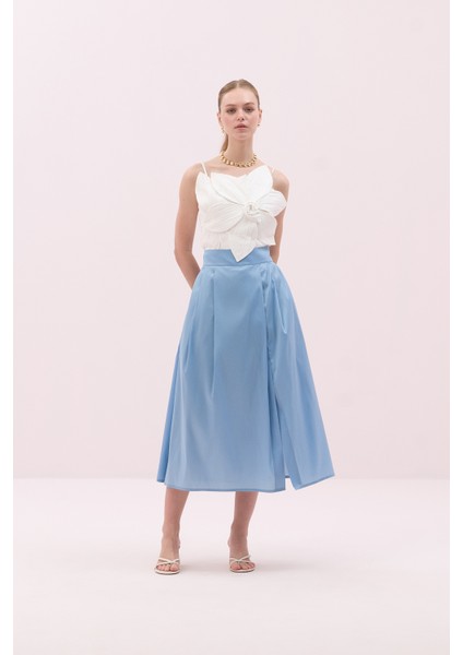 Yırtmaçlı Midi Boy Tafta Etek Mavi Y2515053_036 indirimleri