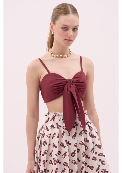 Bağlama Görünümlü Askılı Crop Bordo Y2514007_008