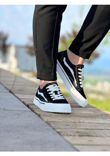 Black Weng 0075 Keten Kauçuk Taban Erkek Sneaker Siyah