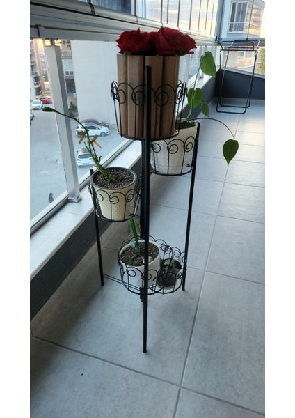 5 Gözlü Siyah Metal Saksılık | Dekoratif Çiçeklik Standı 100 cm fiyatları